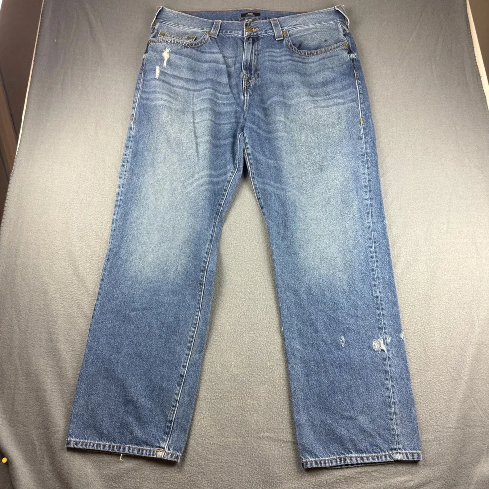 True Religion Bobby Jeans Men's 36 (Fits 42x33) Blue Relaxed Baggy Y2K Whiskered